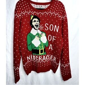Elf Mens Size Large Son Of A Nutcracker Red White Green Christmas Sweater